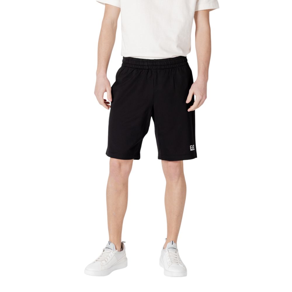 EA7 Emporio Armani Black Cotton Bermuda Sports Shorts