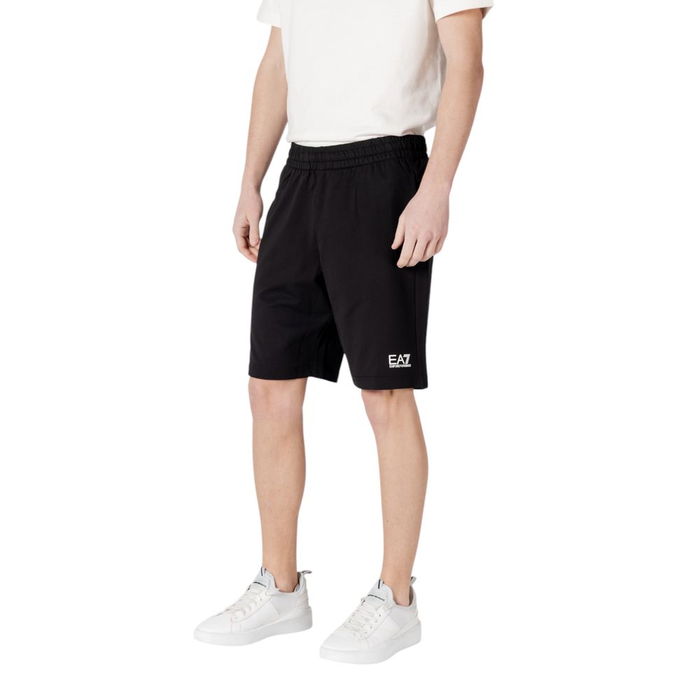 EA7 Emporio Armani Black Cotton Bermuda Sports Shorts