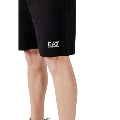 EA7 Emporio Armani Black Cotton Bermuda Sports Shorts