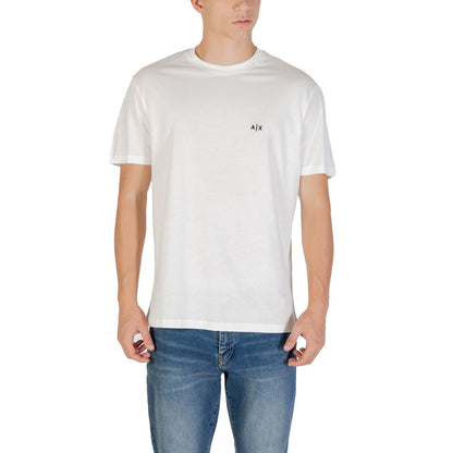 Camiseta De Algodón Crema Manga Corta Armani Exchange
