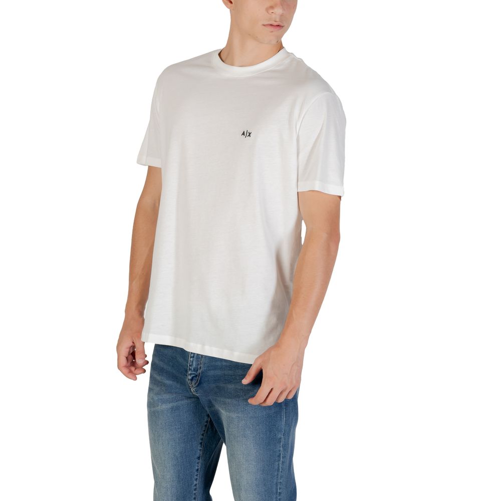Camiseta De Algodón Crema Manga Corta Armani Exchange