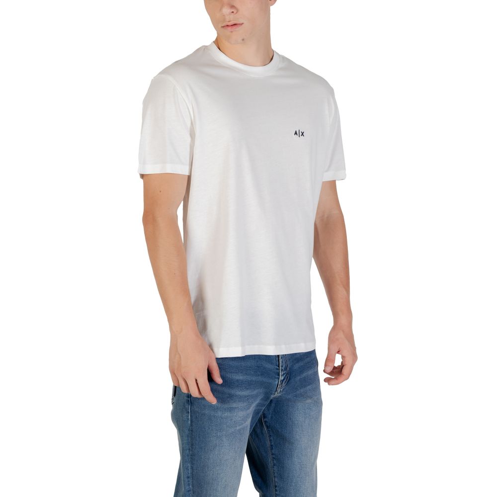 Camiseta De Algodón Crema Manga Corta Armani Exchange