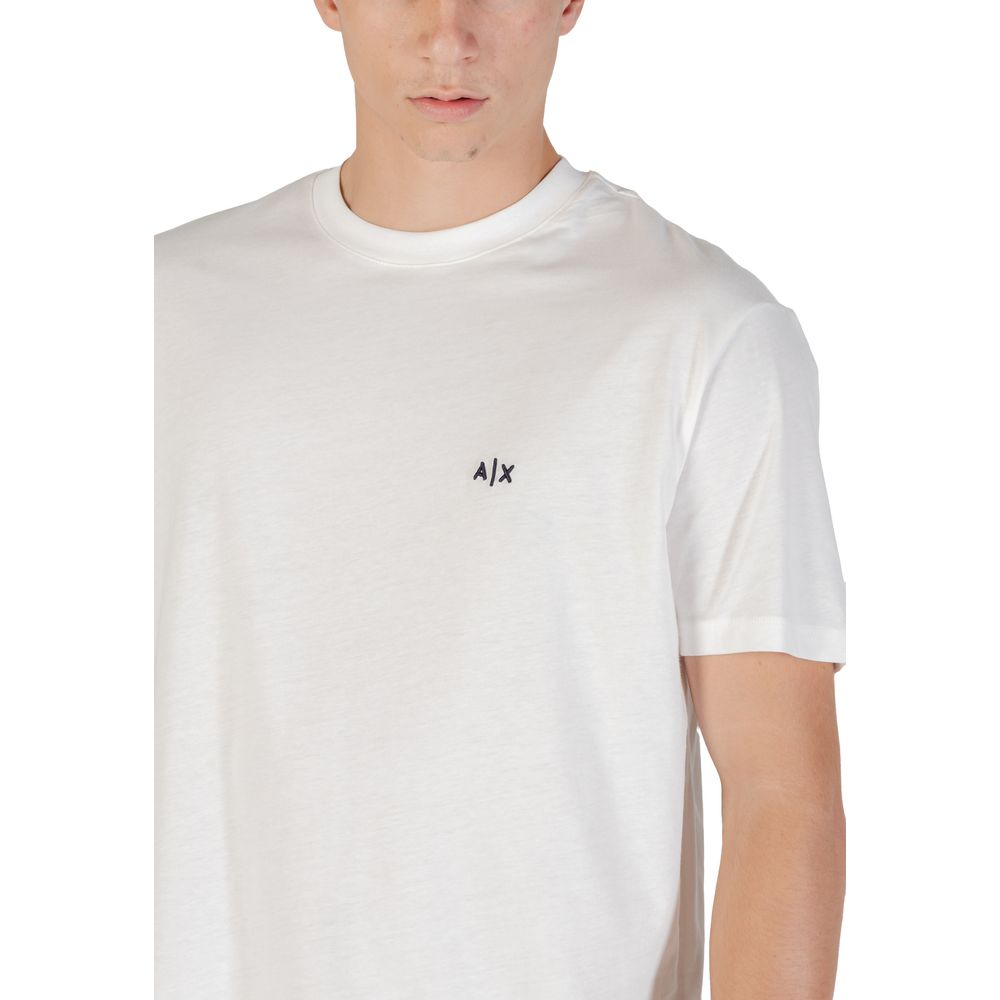 Camiseta De Algodón Crema Manga Corta Armani Exchange