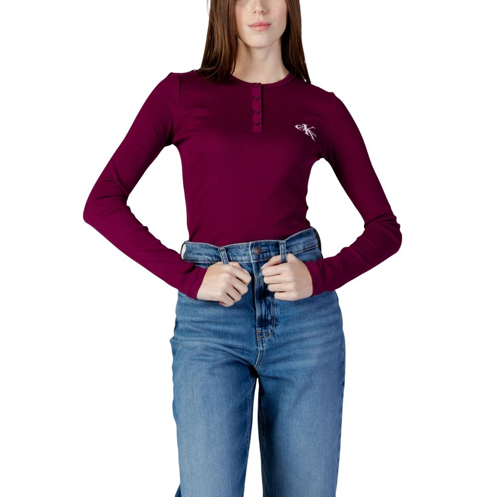 Calvin Klein Jeans Burgundy Cotton Long Sleeve T-Shirt