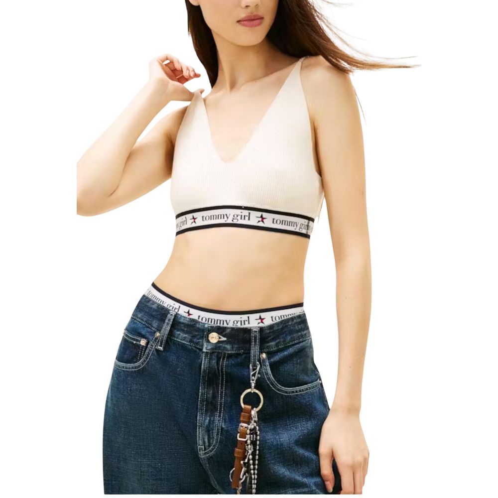 Tommy Hilfiger Jeans - Top De Lana Y Punto Acanalado En Crema