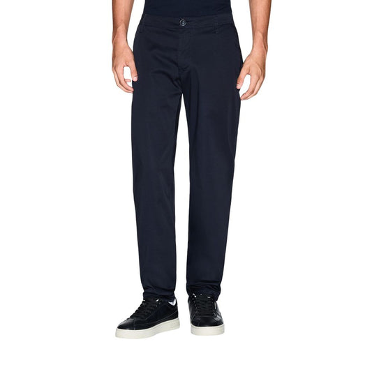 Armani Exchange Pantalones De Algodón Azul Entallados