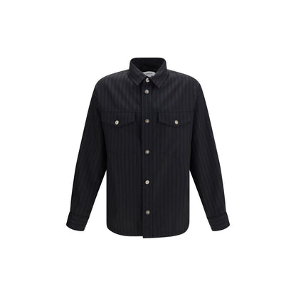 Versace Black Wool Oves Aries Pattern Shirt