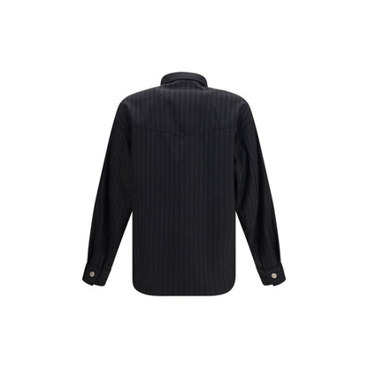 Versace Black Wool Oves Aries Pattern Shirt