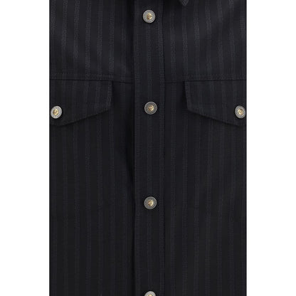 Versace Black Wool Oves Aries Pattern Shirt