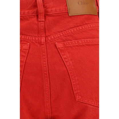 Chloé Red Cotton Straight-Leg Jeans