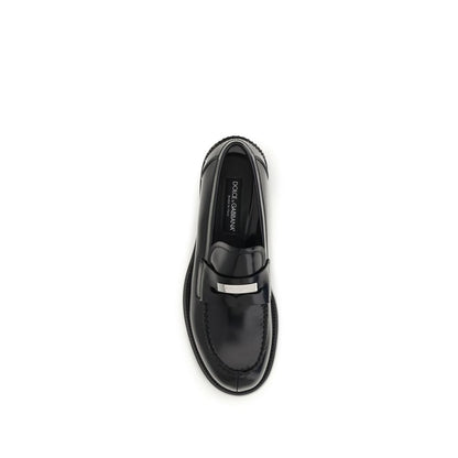Dolce & Gabbana Black Calf Leather Bos Taurus Slip-On Loafers