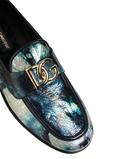 Chaussures mocassins DG Dolce & Gabbana en cuir argenté bleu métallisé