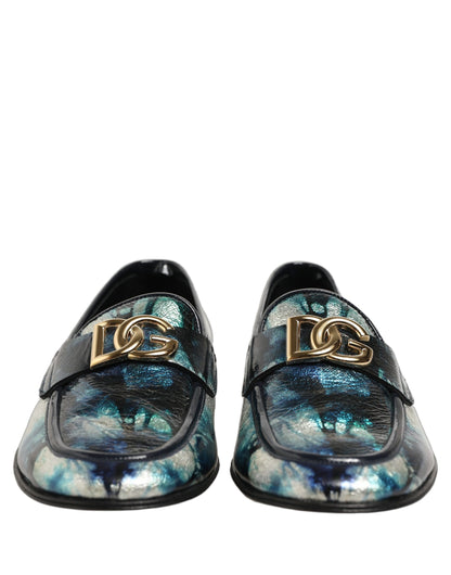 Chaussures mocassins DG Dolce & Gabbana en cuir argenté bleu métallisé