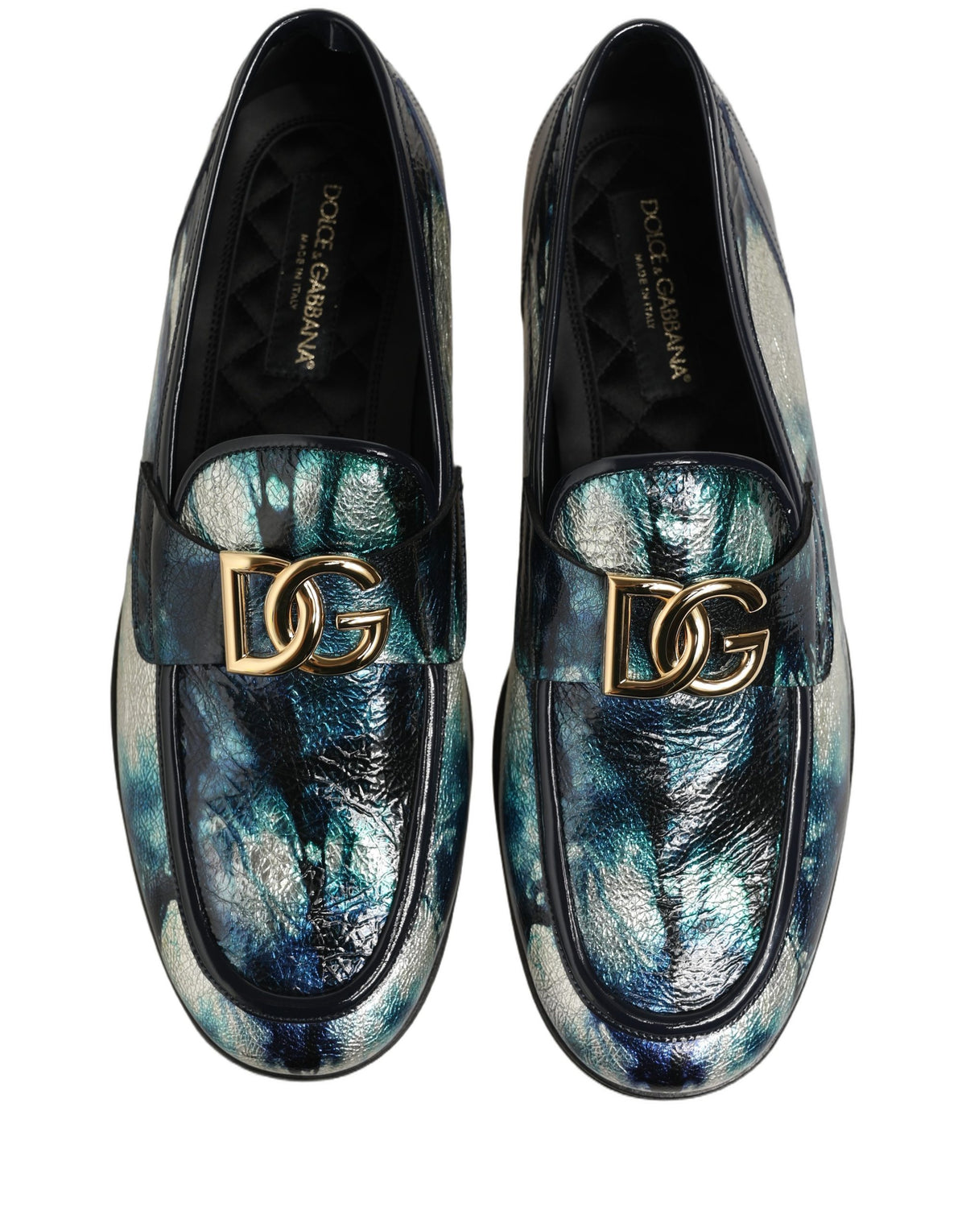 Chaussures mocassins DG Dolce & Gabbana en cuir argenté bleu métallisé