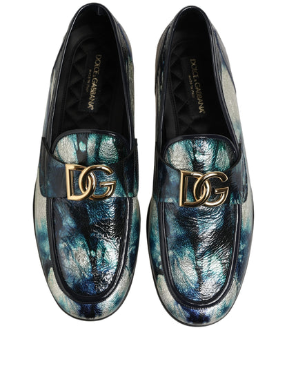 Chaussures mocassins DG Dolce & Gabbana en cuir argenté bleu métallisé