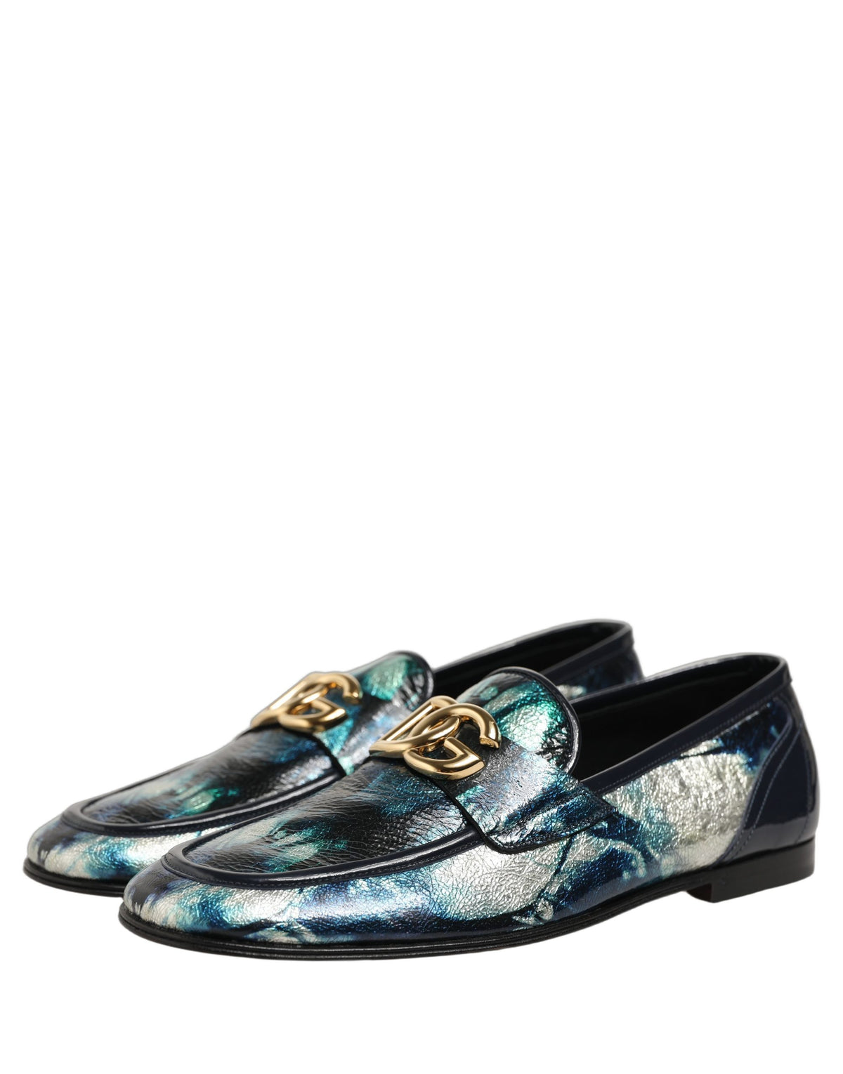 Chaussures mocassins DG Dolce & Gabbana en cuir argenté bleu métallisé