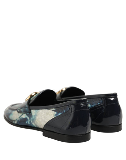 Chaussures mocassins DG Dolce & Gabbana en cuir argenté bleu métallisé