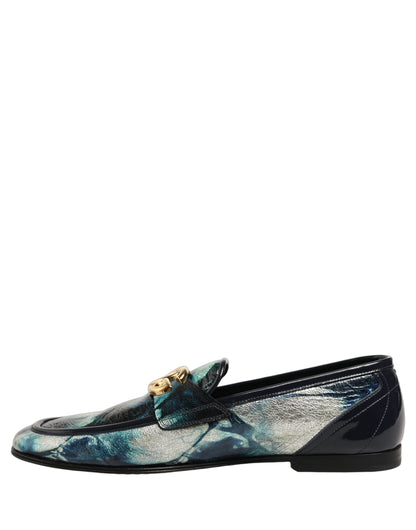 Chaussures mocassins DG Dolce & Gabbana en cuir argenté bleu métallisé