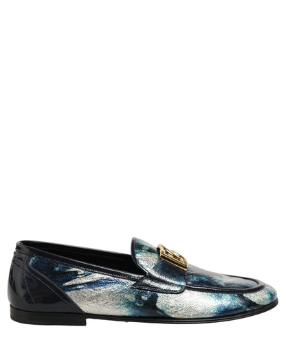 Chaussures mocassins DG Dolce & Gabbana en cuir argenté bleu métallisé