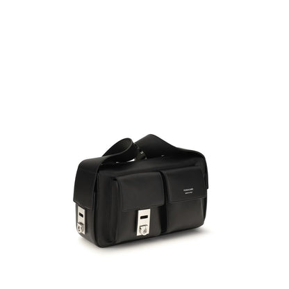 Ferragamo Black Calf Leather Bos Taurus Shoulder Bag
