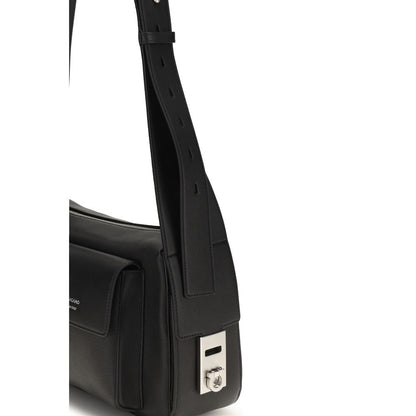Ferragamo Black Calf Leather Bos Taurus Shoulder Bag