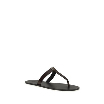 Saint Laurent Brown Calf Leather Bos Taurus Flat Sandals