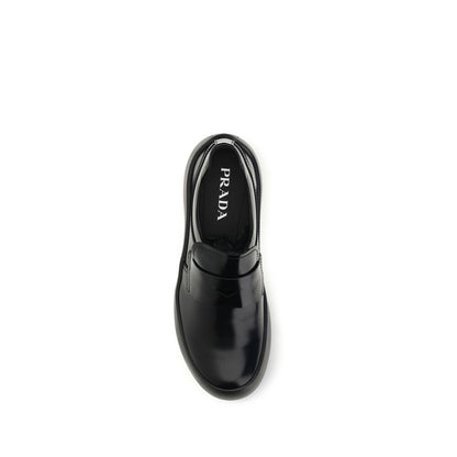 Prada Black Calf Leather Bos Taurus Slip-On Loafers