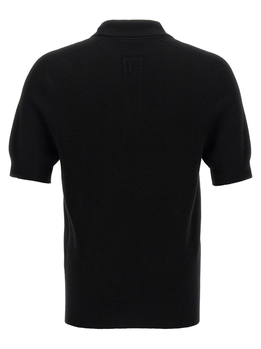 Balmain Black Merino Wool Polo Shirt