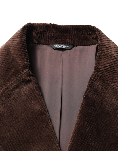 Dolce & Gabbana Veste Blazer Croisée en Velours Côtelé Marron