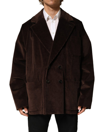 Dolce & Gabbana Veste Blazer Croisée en Velours Côtelé Marron