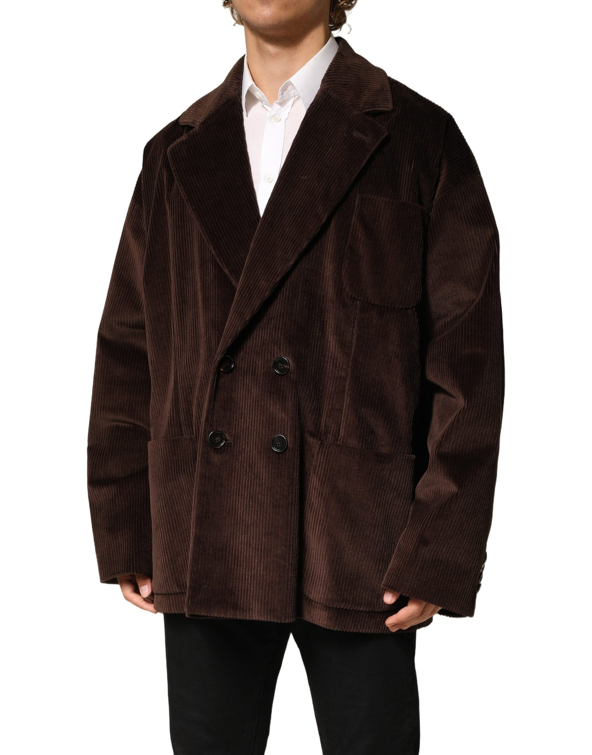 Dolce & Gabbana Veste Blazer Croisée en Velours Côtelé Marron