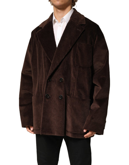 Dolce & Gabbana Veste Blazer Croisée en Velours Côtelé Marron