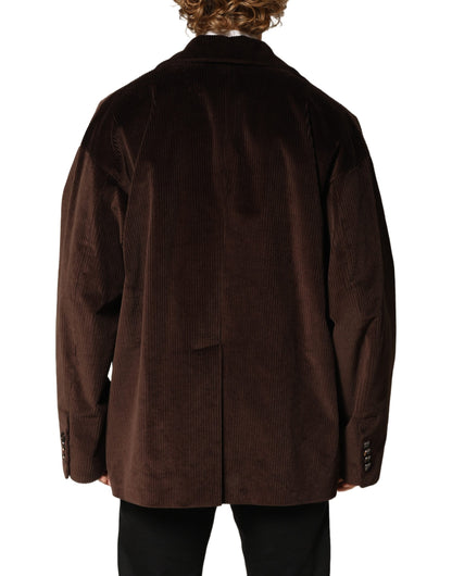 Dolce & Gabbana Veste Blazer Croisée en Velours Côtelé Marron