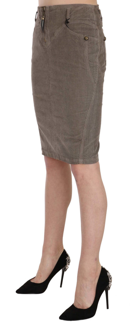 Falda recta de pana gris A-line Just Cavalli