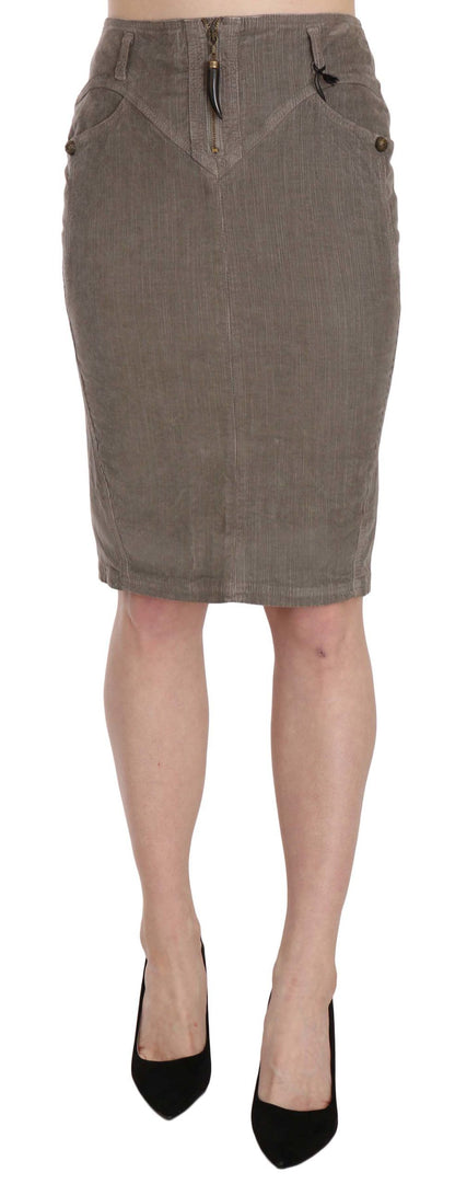 Falda recta de pana gris A-line Just Cavalli