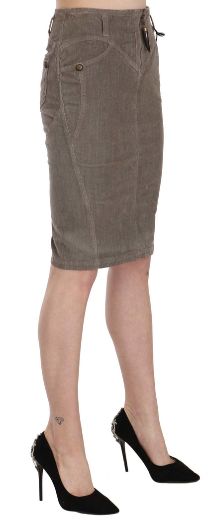 Falda recta de pana gris A-line Just Cavalli