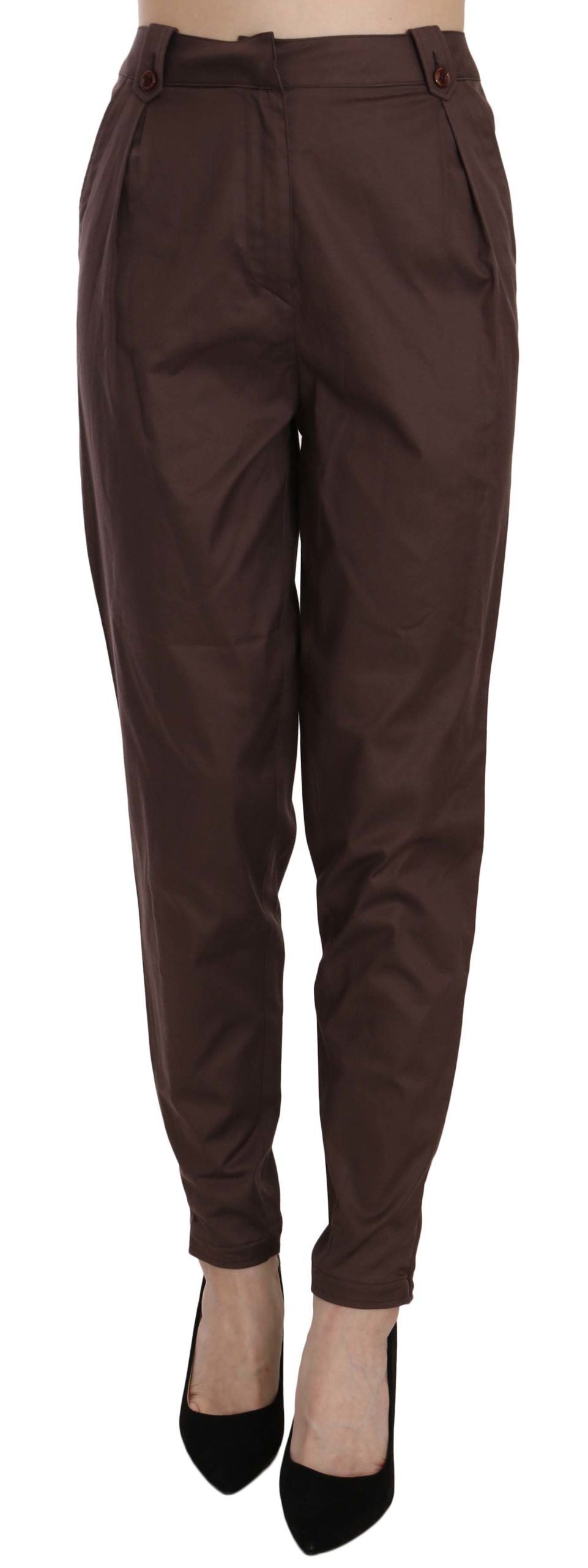 Pantalones formales Just Cavalli marrón de talle alto y corte tapered