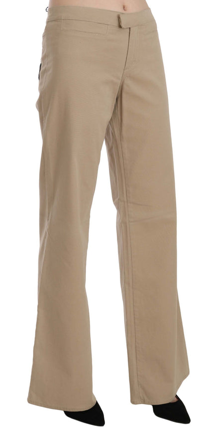 Pantalones Acampanados Just Cavalli Beige de Algodón de Tiro Medio