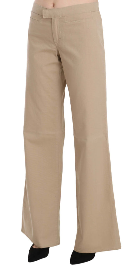 Pantalones Acampanados Just Cavalli Beige de Algodón de Tiro Medio