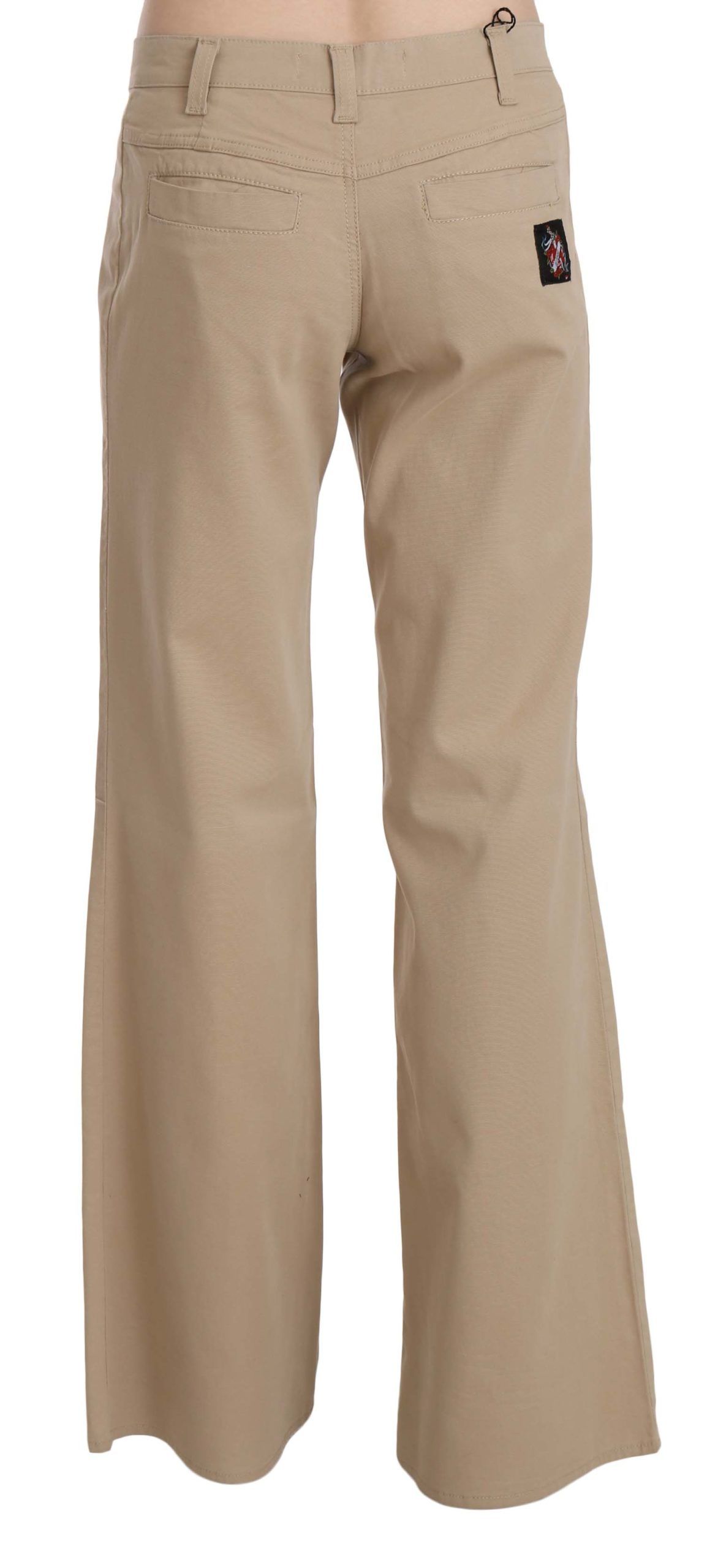 Pantalones Acampanados Just Cavalli Beige de Algodón de Tiro Medio