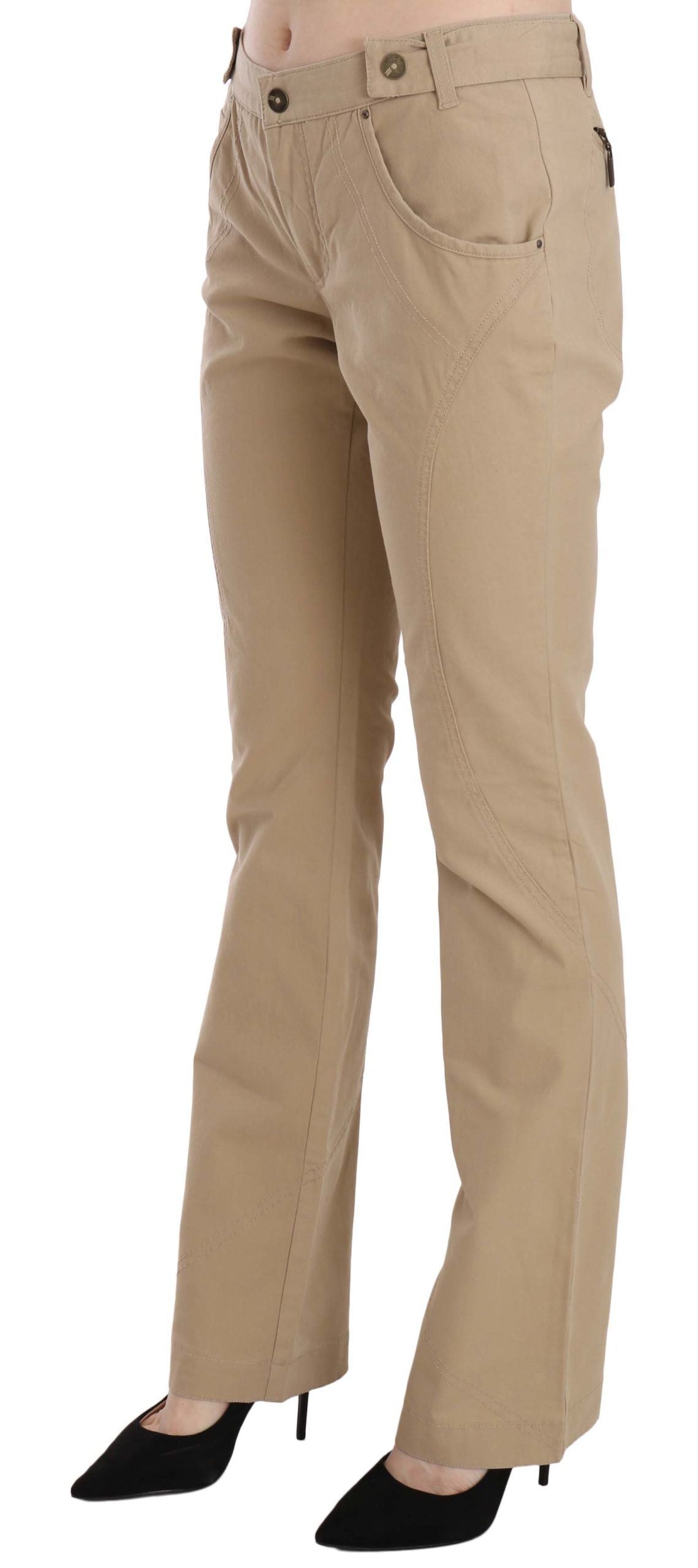 Pantalones rectos de algodón beige de tiro medio Just Cavalli