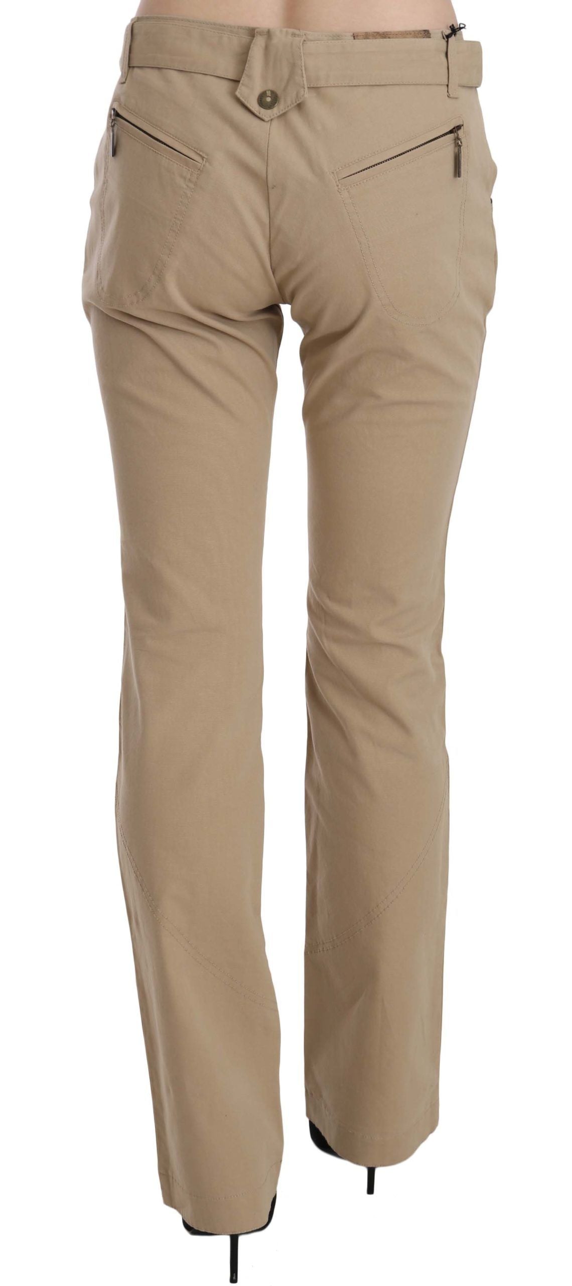 Pantalones rectos de algodón beige de tiro medio Just Cavalli