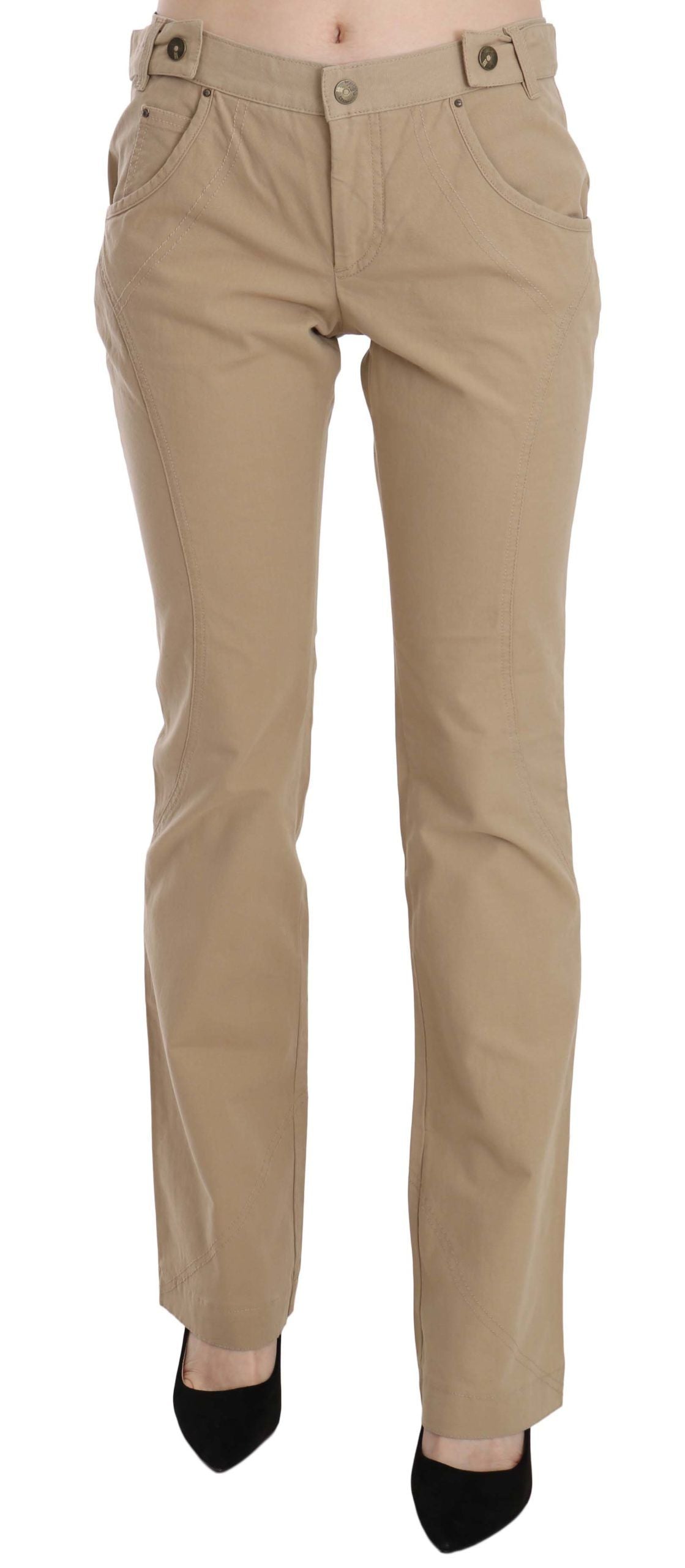 Pantalones rectos de algodón beige de tiro medio Just Cavalli