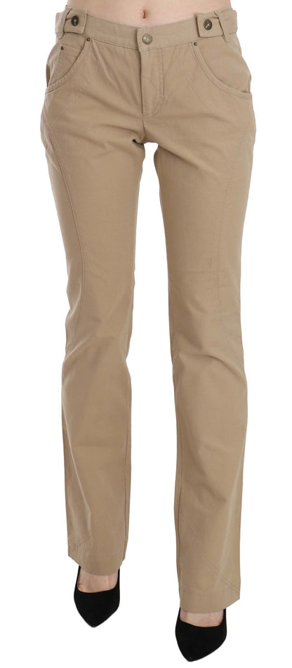 Pantalones rectos de algodón beige de tiro medio Just Cavalli