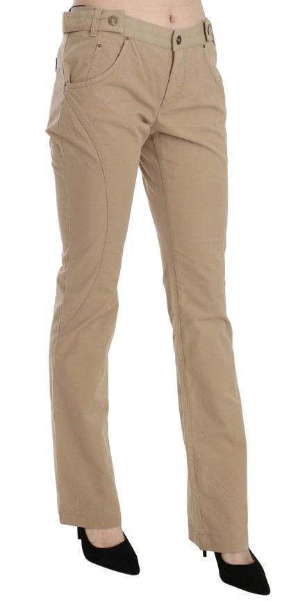 Pantalones rectos de algodón beige de tiro medio Just Cavalli
