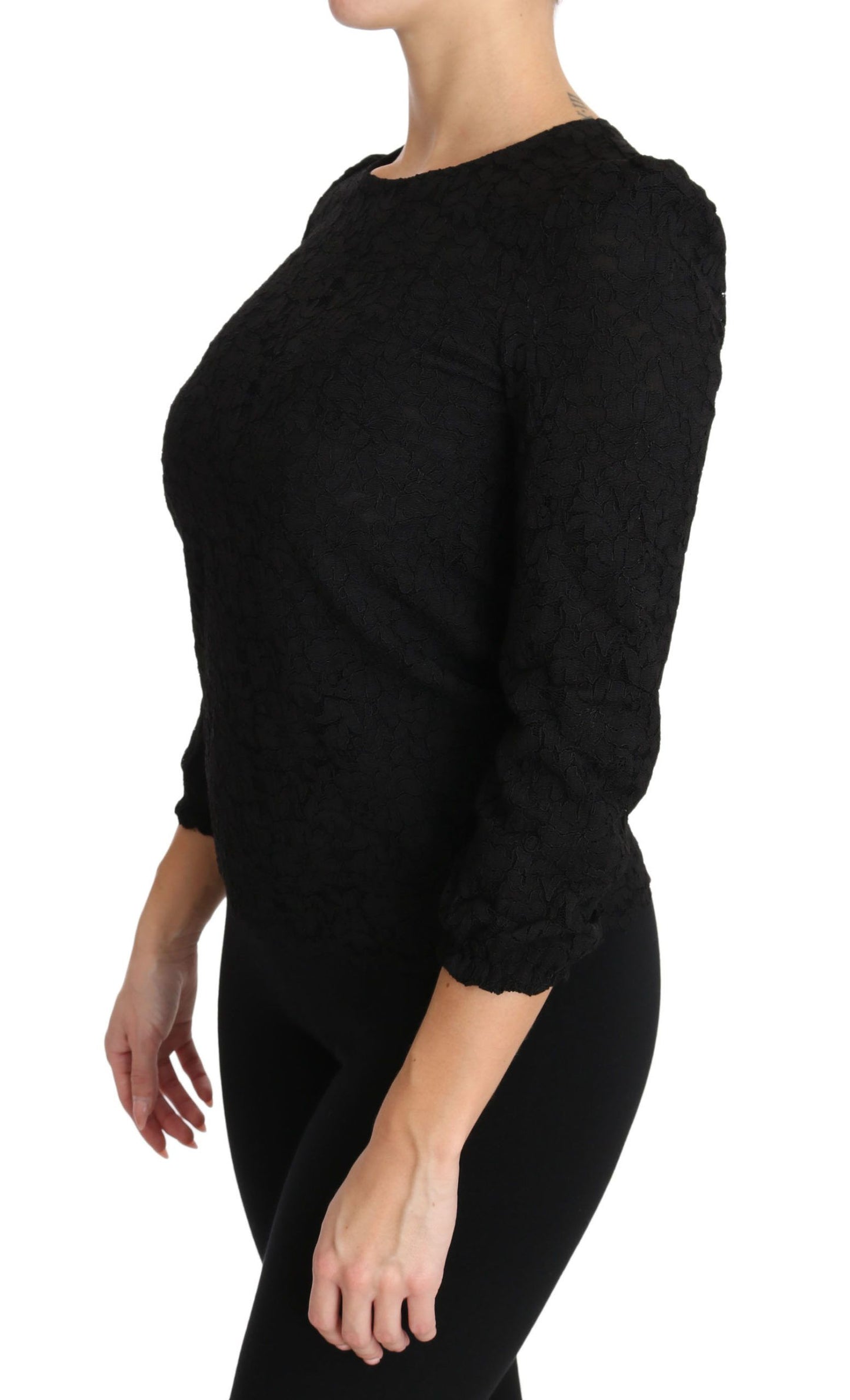 Blusa con cremallera de encaje floral negra de Dolce & Gabbana