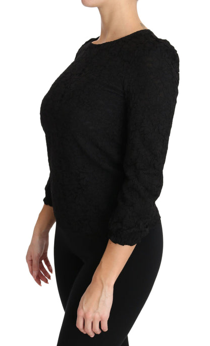 Blusa con cremallera de encaje floral negra de Dolce & Gabbana