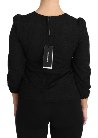 Blusa con cremallera de encaje floral negra de Dolce & Gabbana