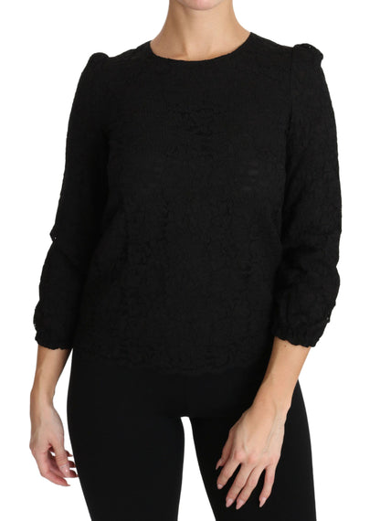 Blusa con cremallera de encaje floral negra de Dolce & Gabbana