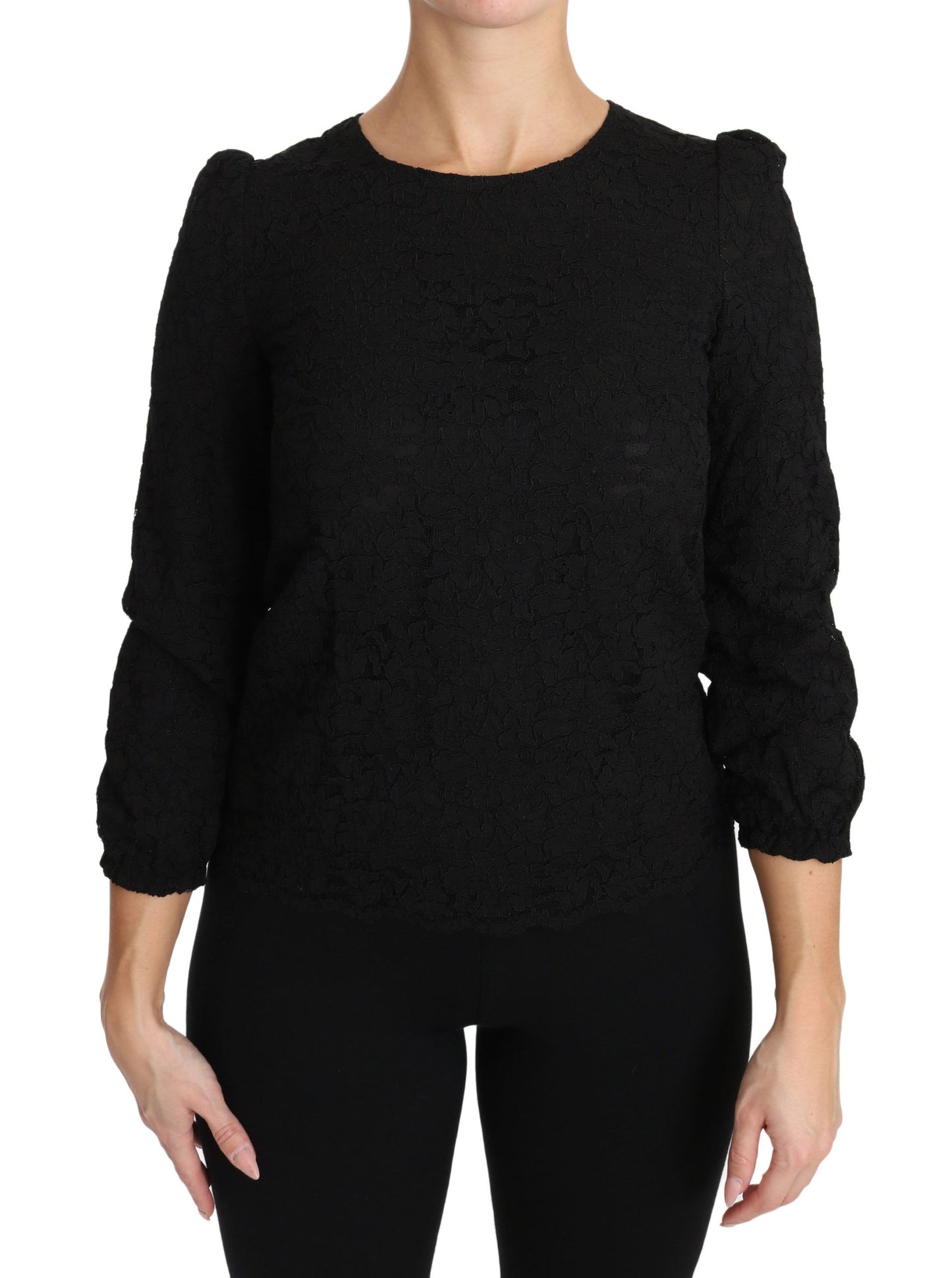 Blusa con cremallera de encaje floral negra de Dolce & Gabbana
